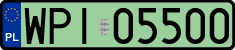Tablica rejestracyjna WPI Piaseczno, zielona, kod pocztowy 05-500